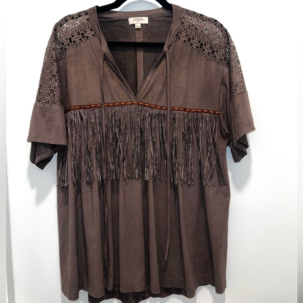 Grey Suede Fringe Top